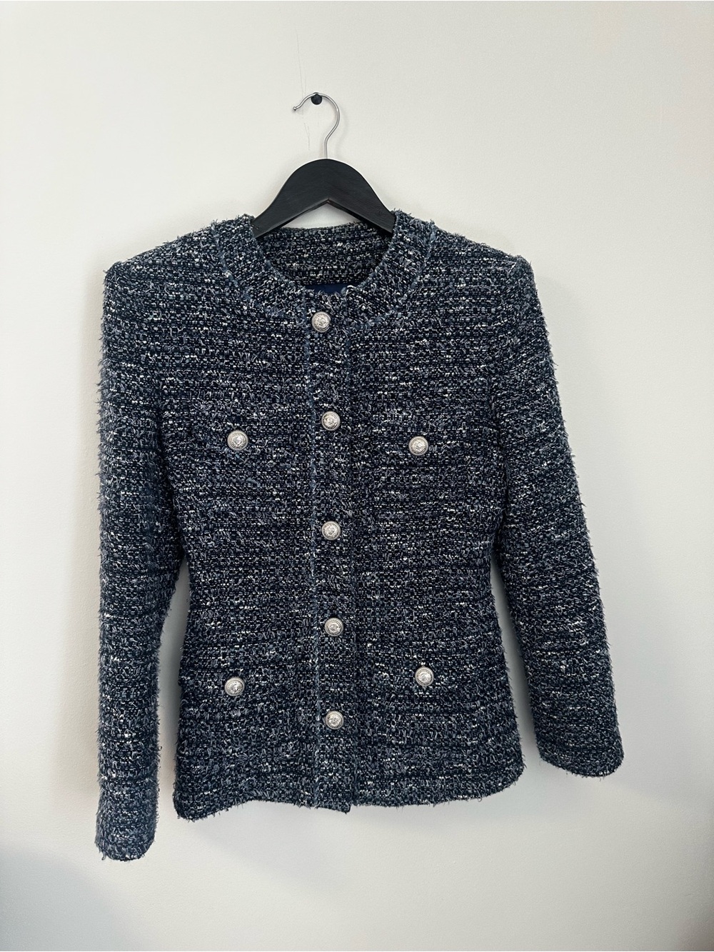 Blue Bouclé Jacket/ Tweed with Silver Buttons
